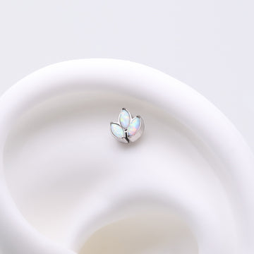 Detail View 1 of Implant Grade Titanium OneFit Threadless Triple Marquise Fire Opal Leaflet Top Part-White Opal